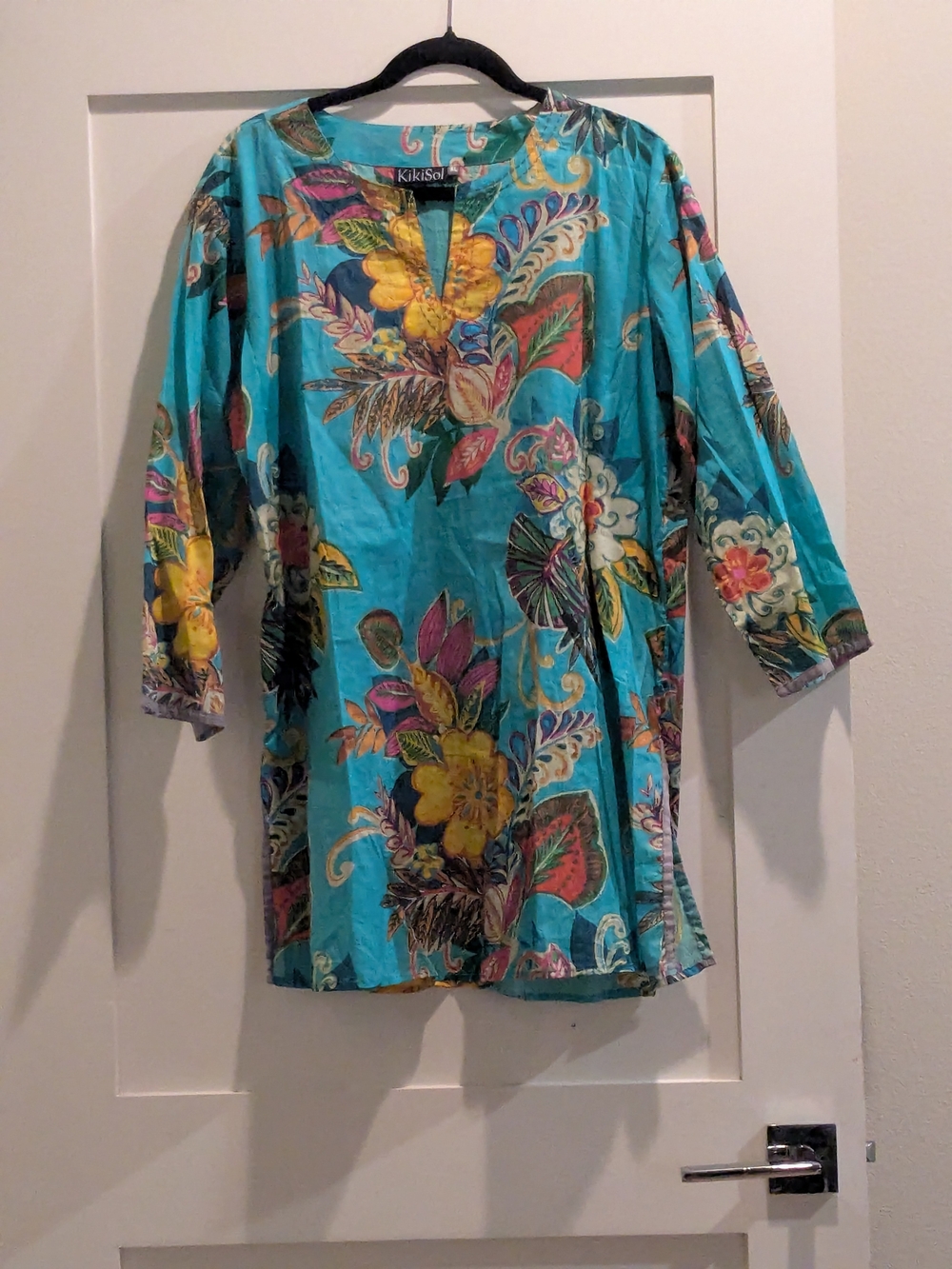 KikiSol Turquoise Floral Tunic Top Resort Cover-Up XL